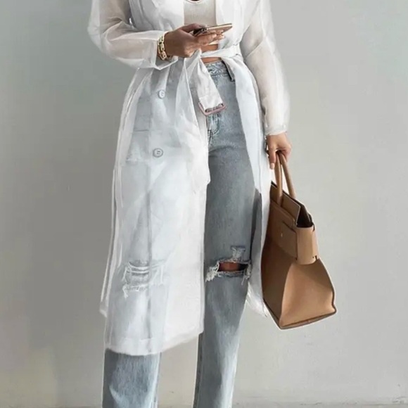 Sheer White Belted Trench Coat - Picture 2 of 2